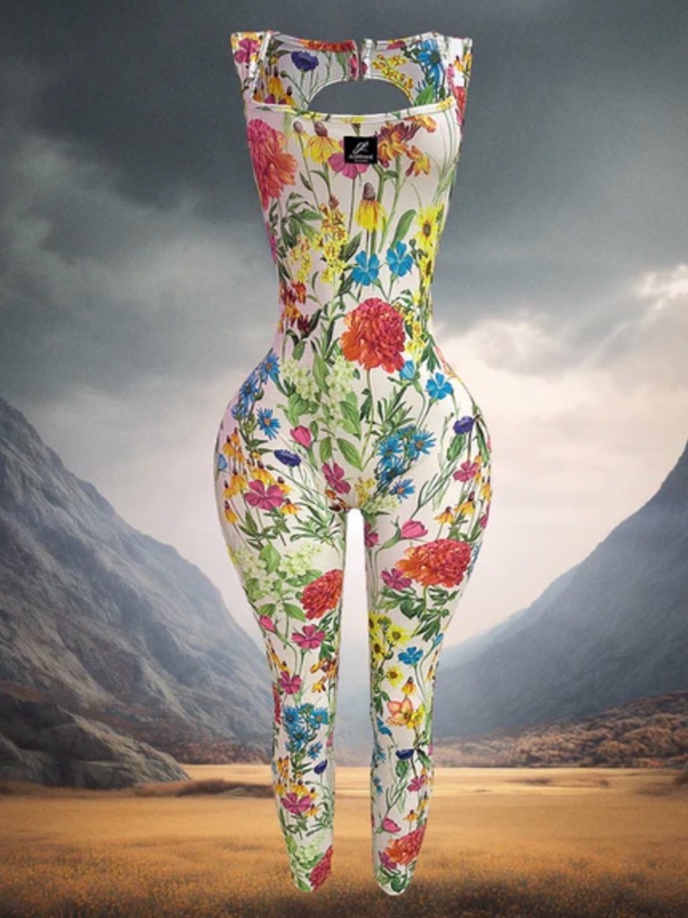 Floral Cutout Sleeveless Jumpsuit - White Multicolor
